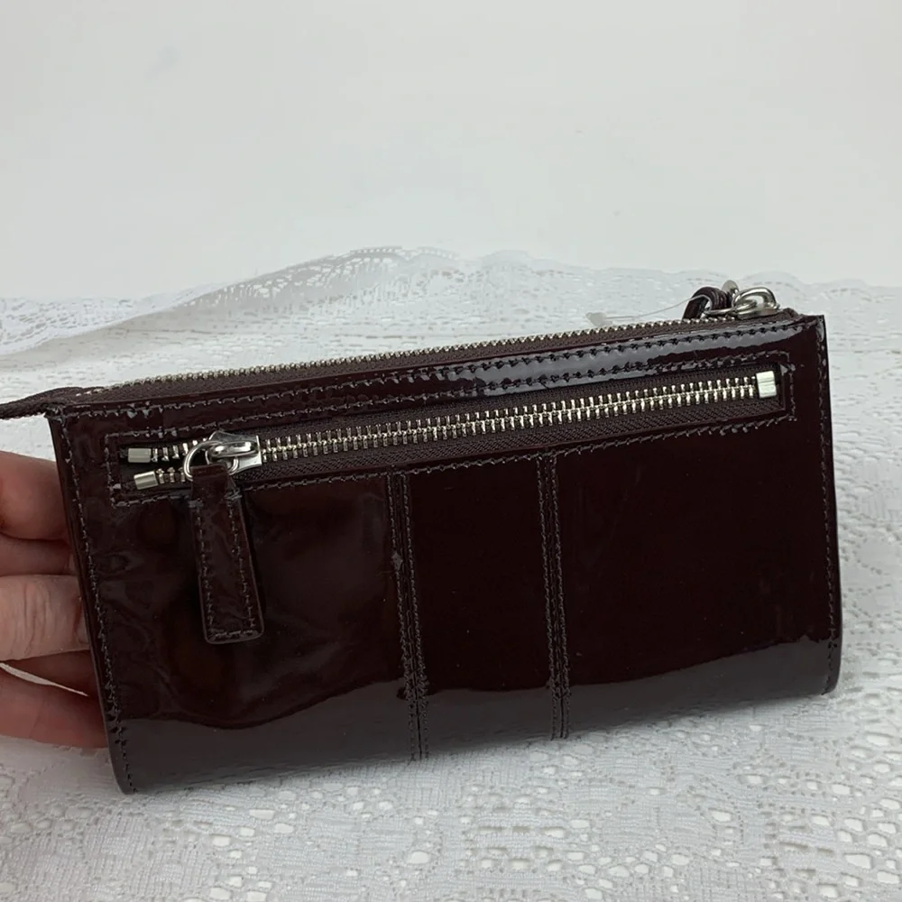 Coach Opt art brown patent leather wallet wristlet Shiny Pockets New